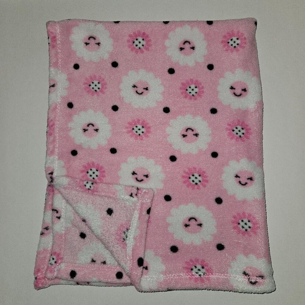 Cutie Pie Baby Blanket Pink White Black Flowers Clouds? Polka Dots 30x36